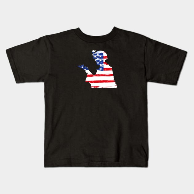 US Soldier holding a little bird USA Flag Kids T-Shirt by Garage Du Nord
